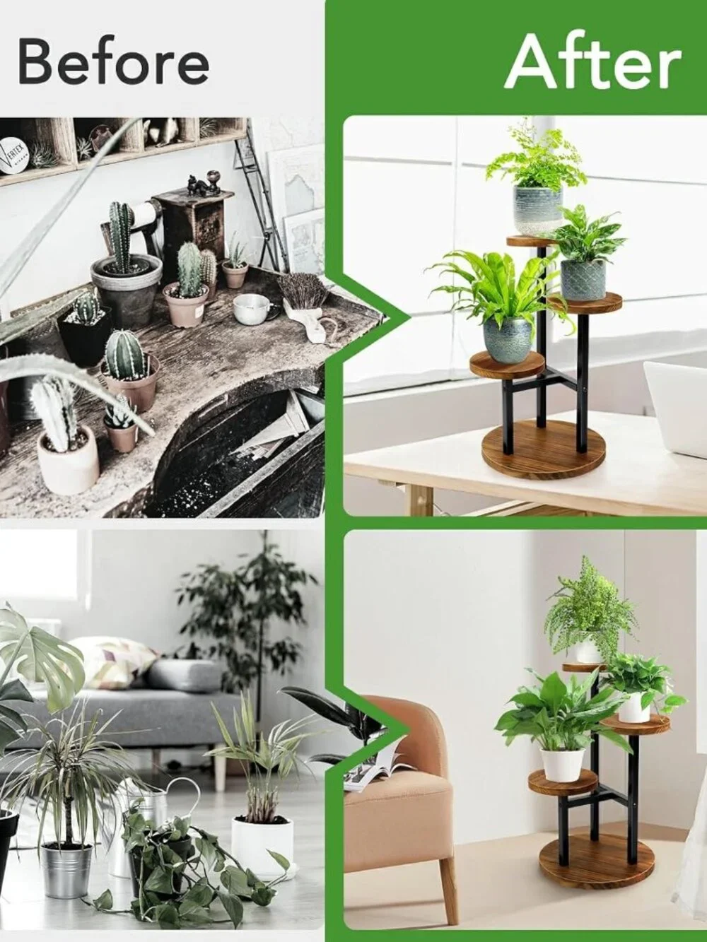 3 Tier Plant Stand, Tall Metal Wood Shelf Holder for Indoor, Outdoor Display Rac - Picture 4 of 8